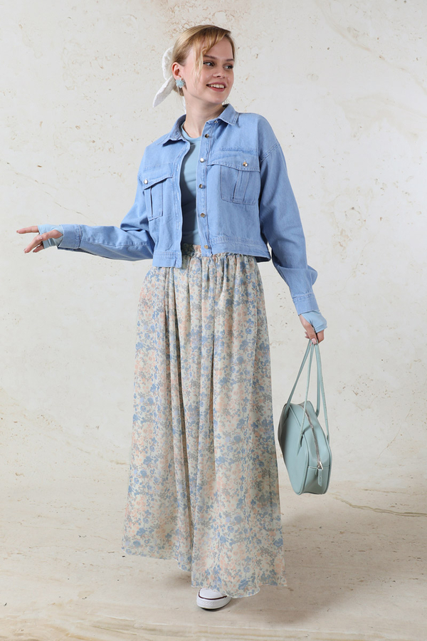 Çiçekli Şifon Etek Bebe Mavisi - 2