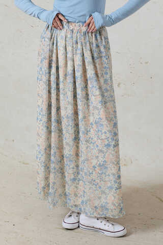 Çiçekli Şifon Etek Bebe Mavisi - 4