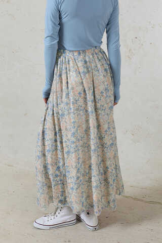 Çiçekli Şifon Etek Bebe Mavisi - 5