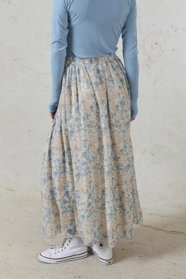 Çiçekli Şifon Etek Bebe Mavisi - 5