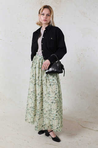 Çiçekli Şifon Etek Mint - 4