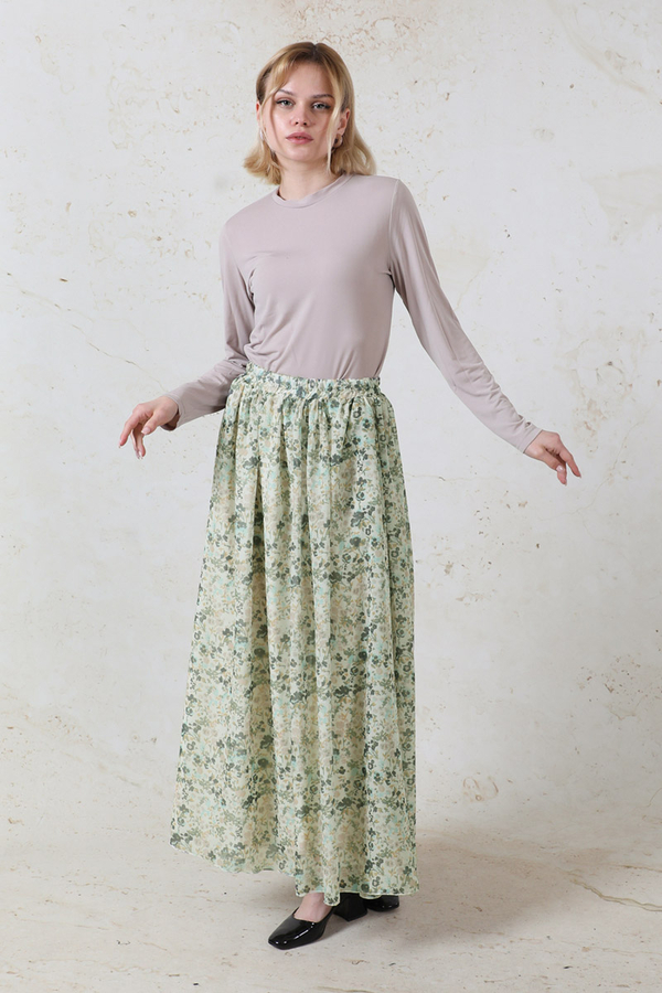 Çiçekli Şifon Etek Mint - 5