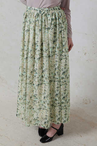 Çiçekli Şifon Etek Mint - 7