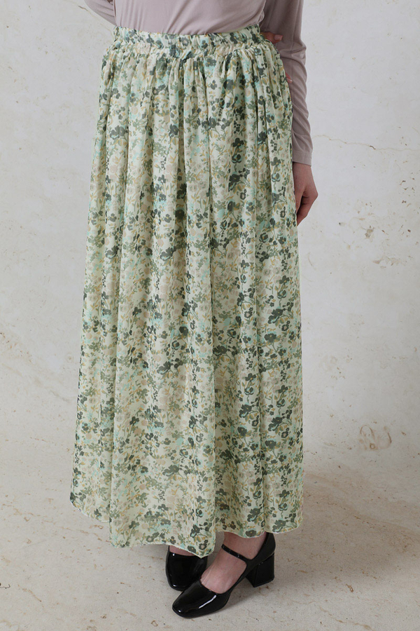 Çiçekli Şifon Etek Mint - 7