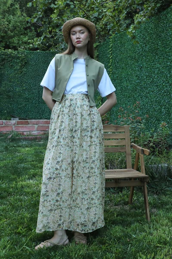 Çiçekli Şifon Etek Mint - 2