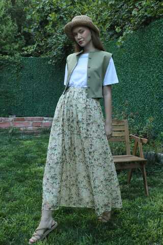 Çiçekli Şifon Etek Mint - 3