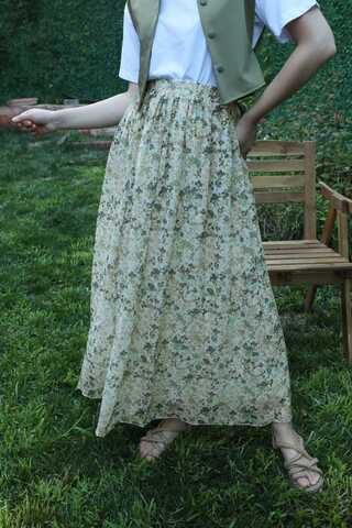 Çiçekli Şifon Etek Mint - 1