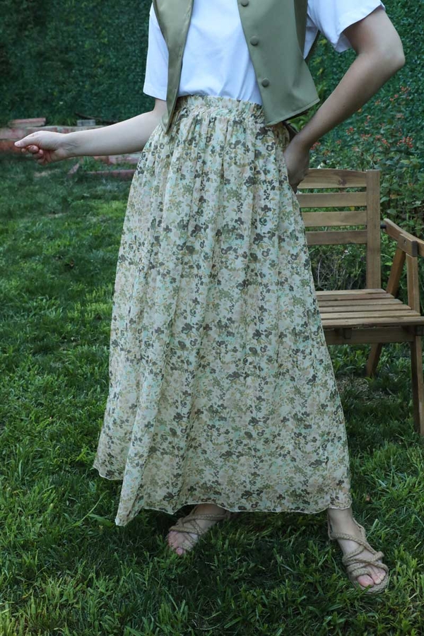 Çiçekli Şifon Etek Mint - 1