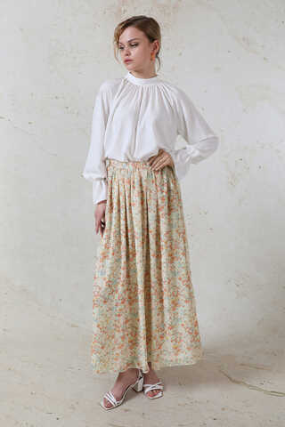 Çiçekli Şifon Etek Somon - 3