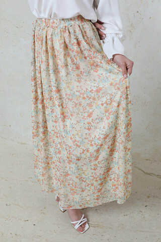 Çiçekli Şifon Etek Somon - 4