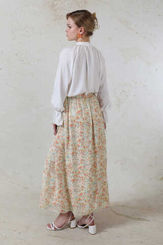 Çiçekli Şifon Etek Somon - 6