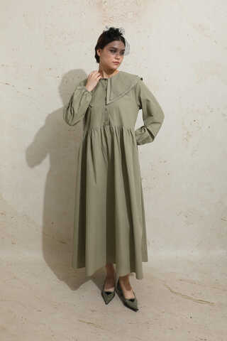 Çift Bebe Yaka Elbise Haki - 3