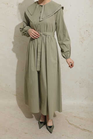 Çift Bebe Yaka Elbise Haki - 2