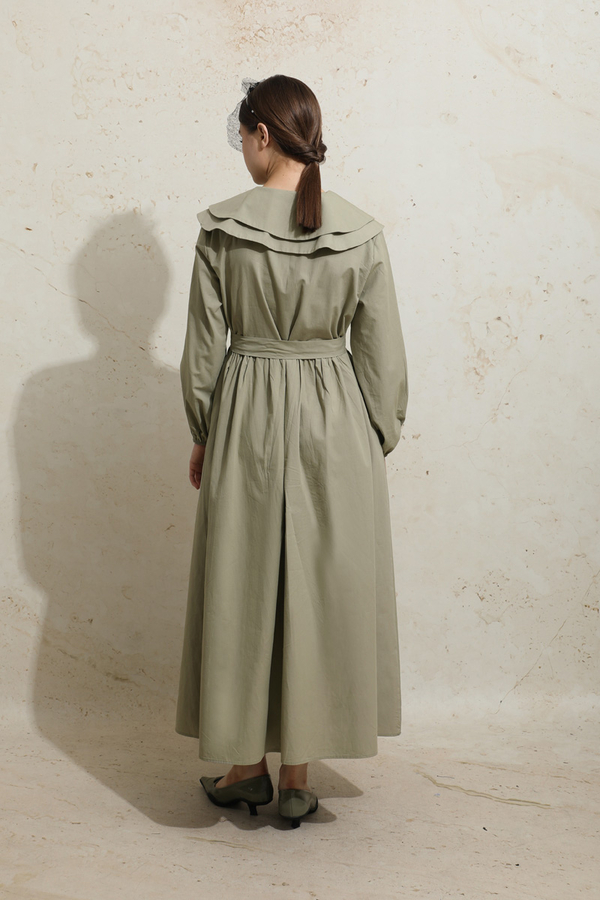 Çift Bebe Yaka Elbise Haki - 5