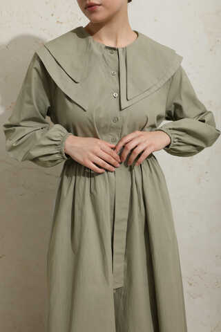 Çift Bebe Yaka Elbise Haki - 4