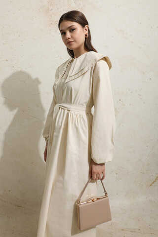 Çift Bebe Yaka Elbise Krem - 3