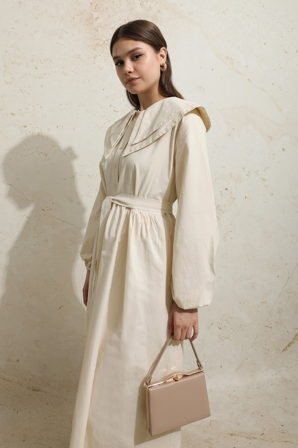 Çift Bebe Yaka Elbise Krem - 3