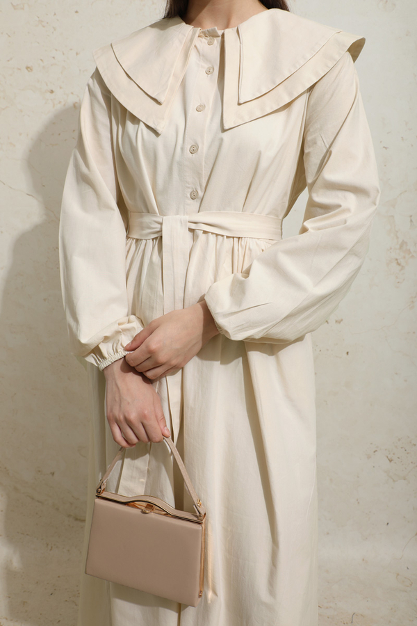 Çift Bebe Yaka Elbise Krem - 1