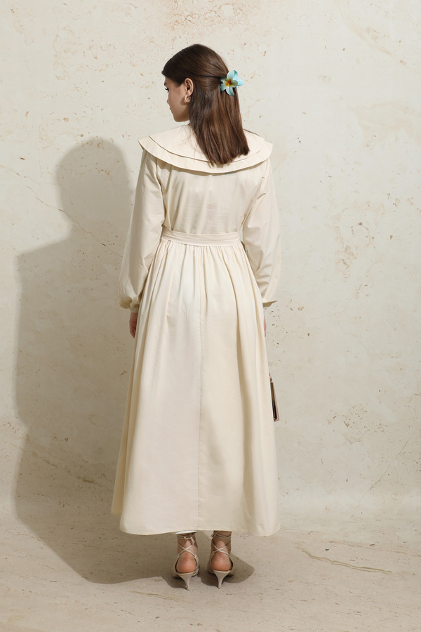 Çift Bebe Yaka Elbise Krem - 6