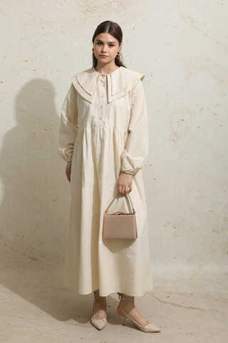 Çift Bebe Yaka Elbise Krem - 2