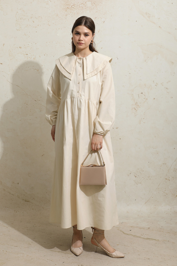 Çift Bebe Yaka Elbise Krem - 2