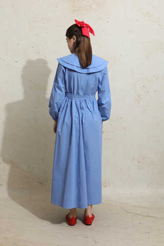 Çift Bebe Yaka Elbise Mavi - 7