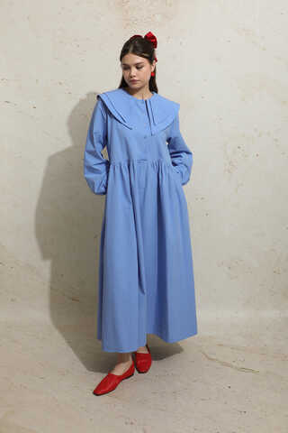 Çift Bebe Yaka Elbise Mavi - 2