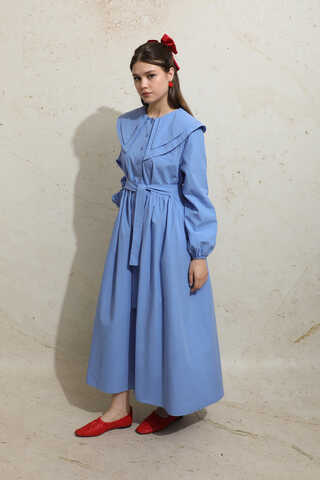 Çift Bebe Yaka Elbise Mavi - 4