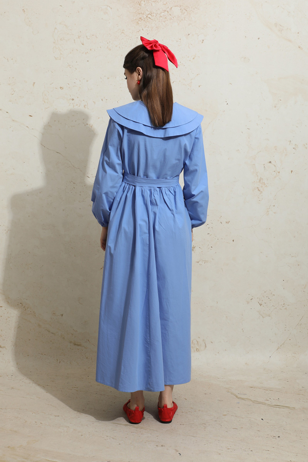 Çift Bebe Yaka Elbise Mavi - 7