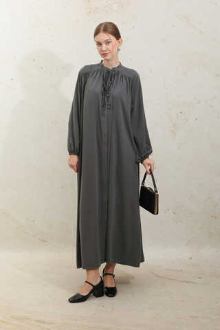 Çift Düğmeli Elbise Füme - 2