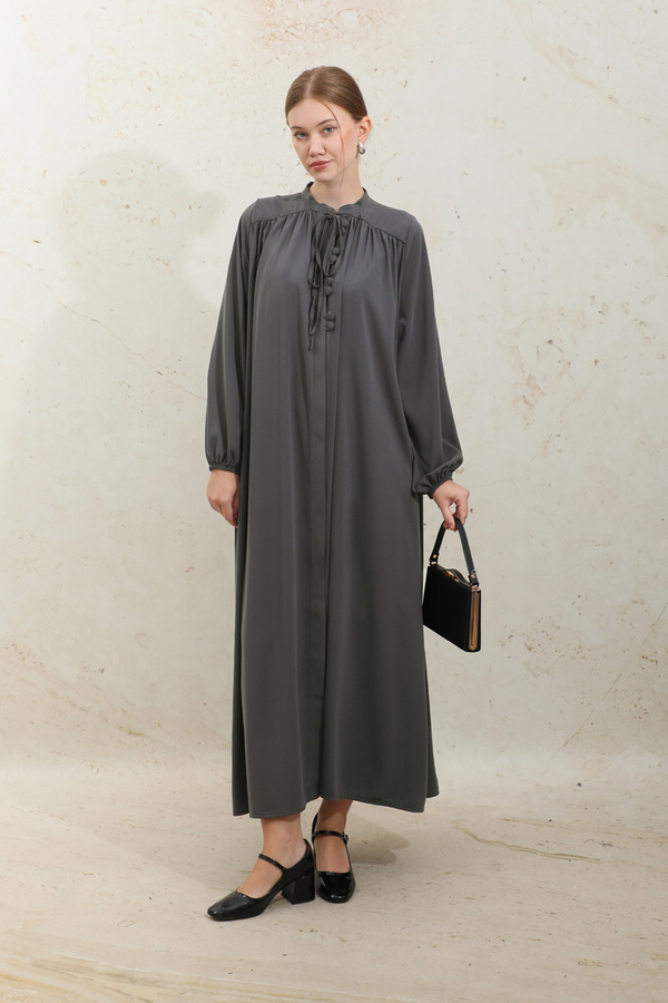 Çift Düğmeli Elbise Füme - 2