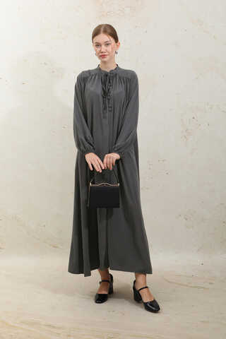 Çift Düğmeli Elbise Füme - 3