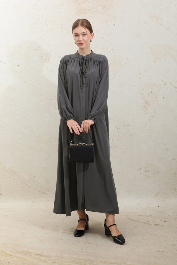 Çift Düğmeli Elbise Füme - 3