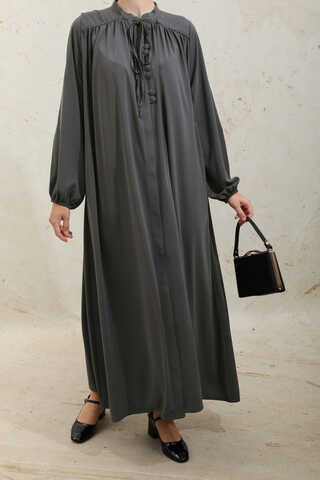 Çift Düğmeli Elbise Füme - 4