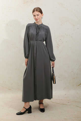 Çift Düğmeli Elbise Füme - 5