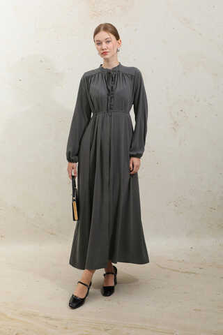 Çift Düğmeli Elbise Füme - 1