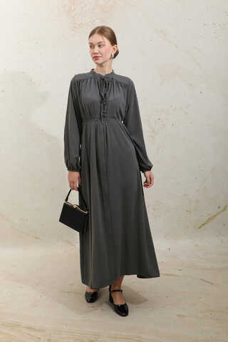 Çift Düğmeli Elbise Füme - 6