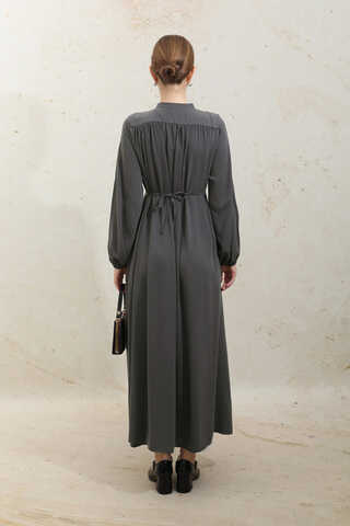 Çift Düğmeli Elbise Füme - 10