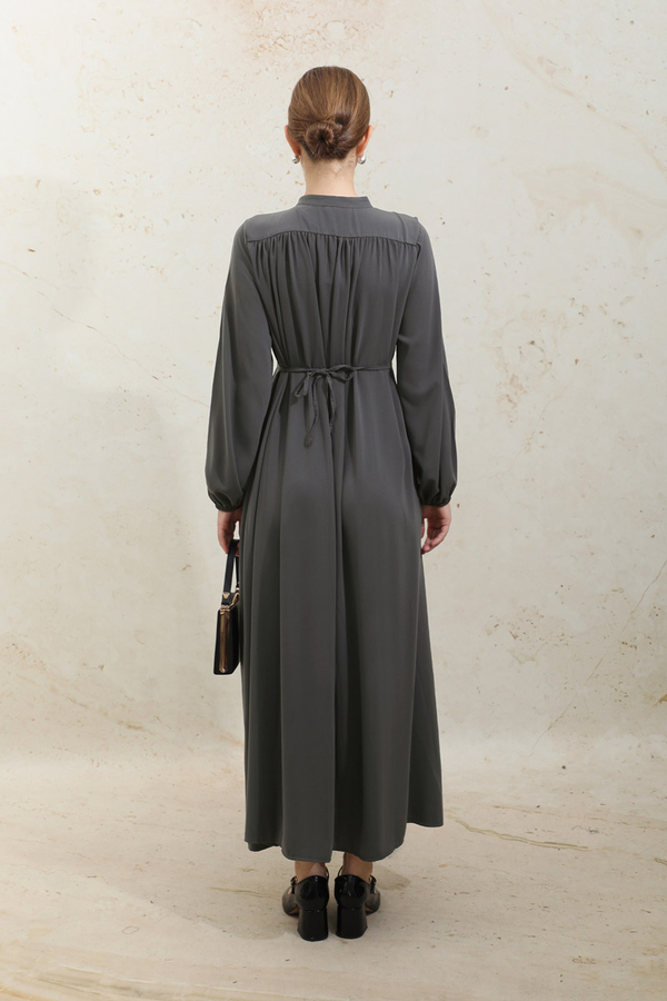 Çift Düğmeli Elbise Füme - 10