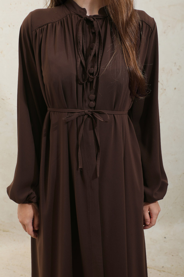 Çift Düğmeli Elbise Kahve - 7