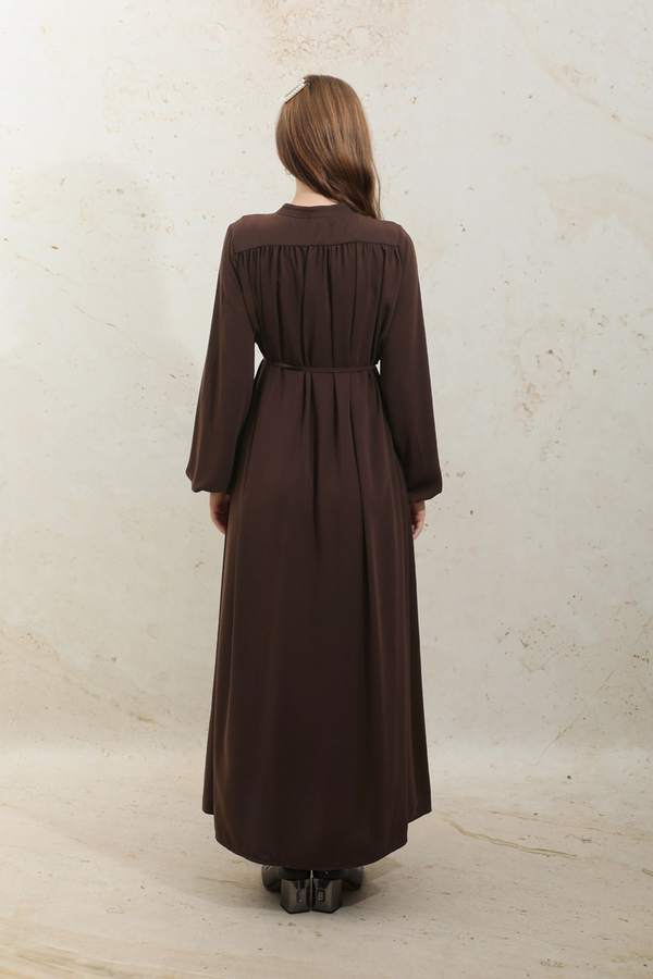 Çift Düğmeli Elbise Kahve - 8