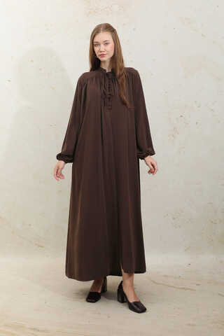 Çift Düğmeli Elbise Kahve - 4