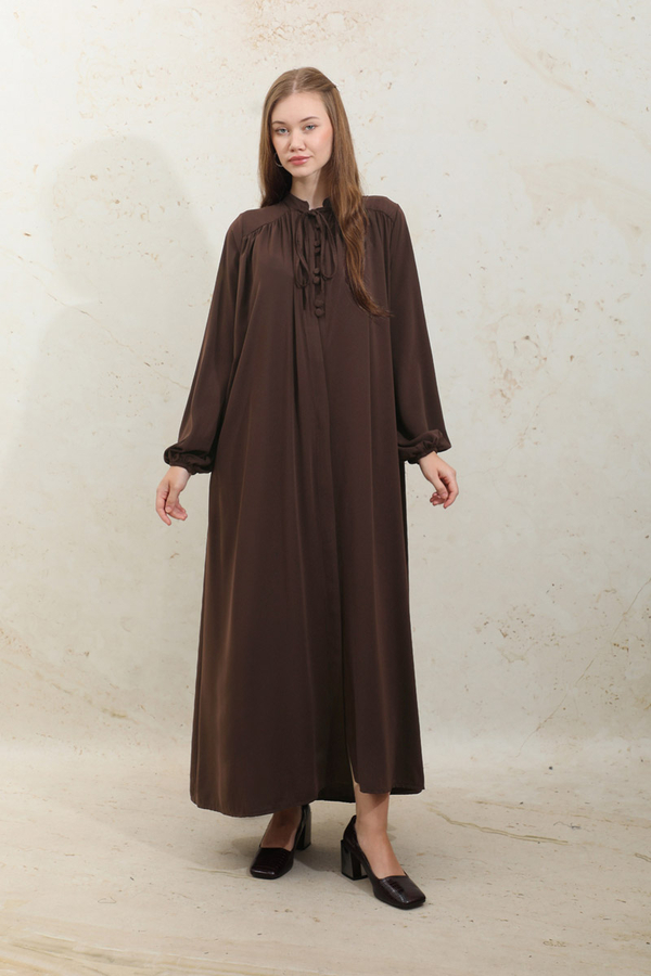 Çift Düğmeli Elbise Kahve - 4