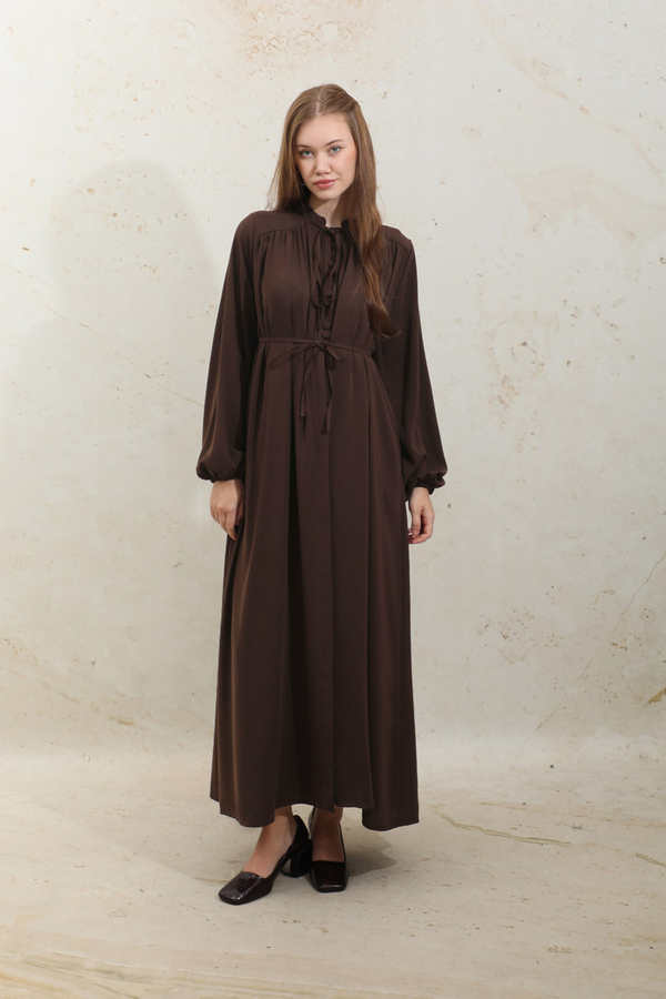 Çift Düğmeli Elbise Kahve - 3