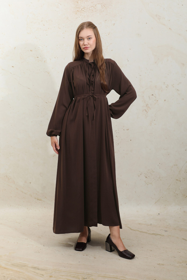 Çift Düğmeli Elbise Kahve - 5