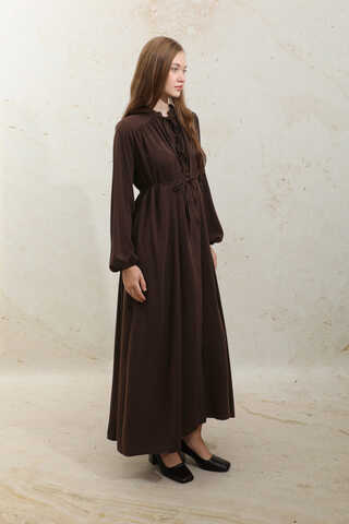 Çift Düğmeli Elbise Kahve - 2