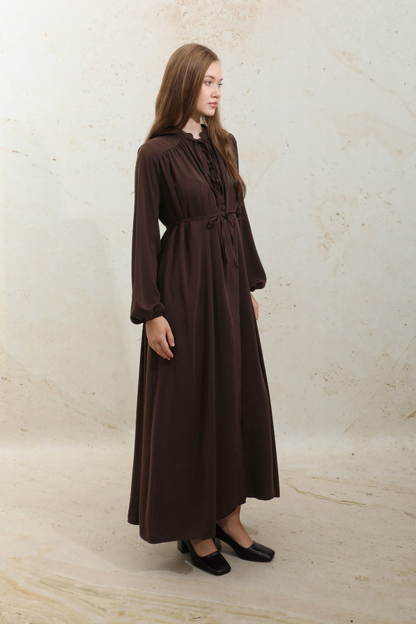 Çift Düğmeli Elbise Kahve - 2