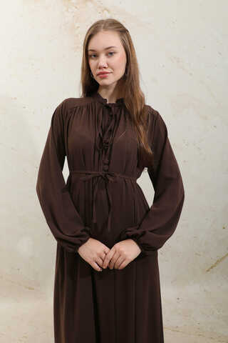 Çift Düğmeli Elbise Kahve - 6