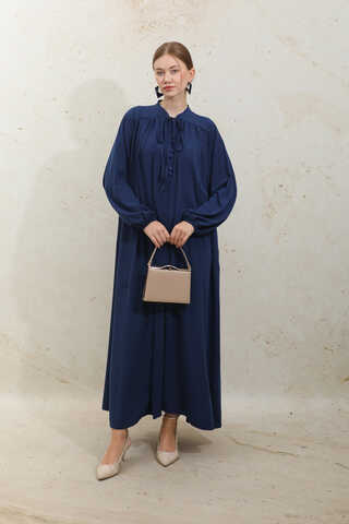 Çift Düğmeli Elbise Lacivert - 4