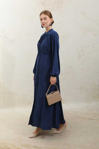 Çift Düğmeli Elbise Lacivert - 5